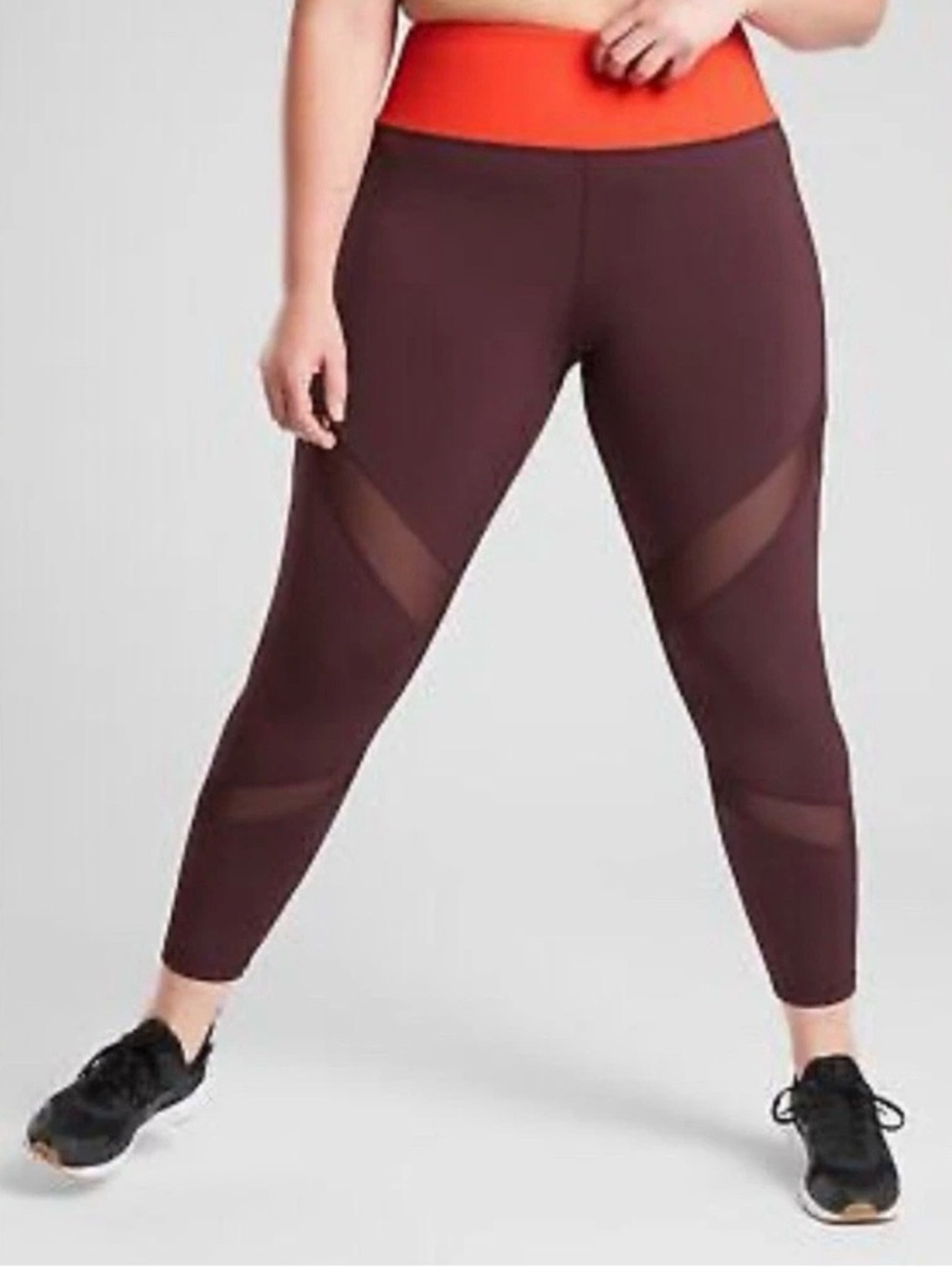 Athleta Tenacity 7/8 High-Waist Mesh Panel Tight Size XL Burgundy/ Orange